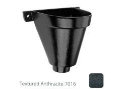 200mm Cast Aluminium Flat Back Hopper Head - 76mm (3") Outlet - Textured Anthracite Grey RAL 7016