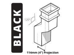 Cast Iron 100 x 75mm (4"x3") Square Downpipe 120 Degree Swan Neck (114mm Offset) - Black