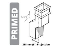 Cast Iron 100 x 75mm (4"x3") Square Downpipe 120 Degree Swan Necks (228mm Offset) - Primed