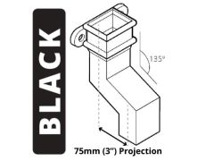 Cast Iron 100 x 75mm (4"x3") Square Downpipe 135 Degree Plinth Offset with Ears (76mm Offset) - Black
