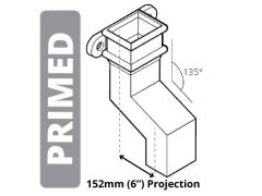 Cast Iron 100 x 75mm (4"x3") Square Downpipe 135 Degree Plinth Offsets with Ears  (152mm Offset) - Primed