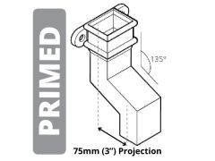Cast Iron 100 x 75mm (4"x3") Square Downpipe 135 Degree Plinth Offsets with Ears (76mm Offset) - Primed