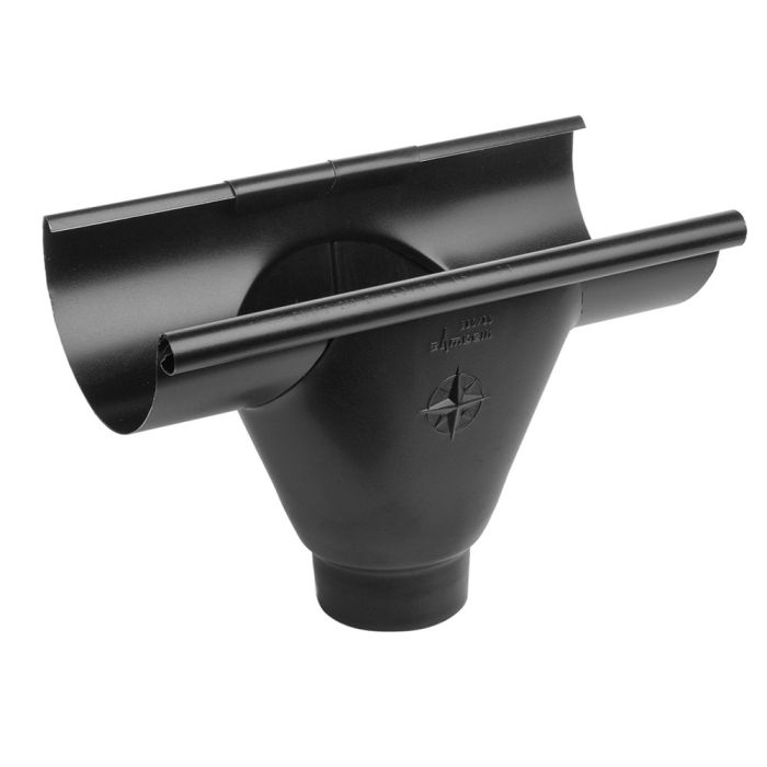 150mm Half Round Black Coated Galvanised Steel 100mm 'prefab' Gutter Outlet