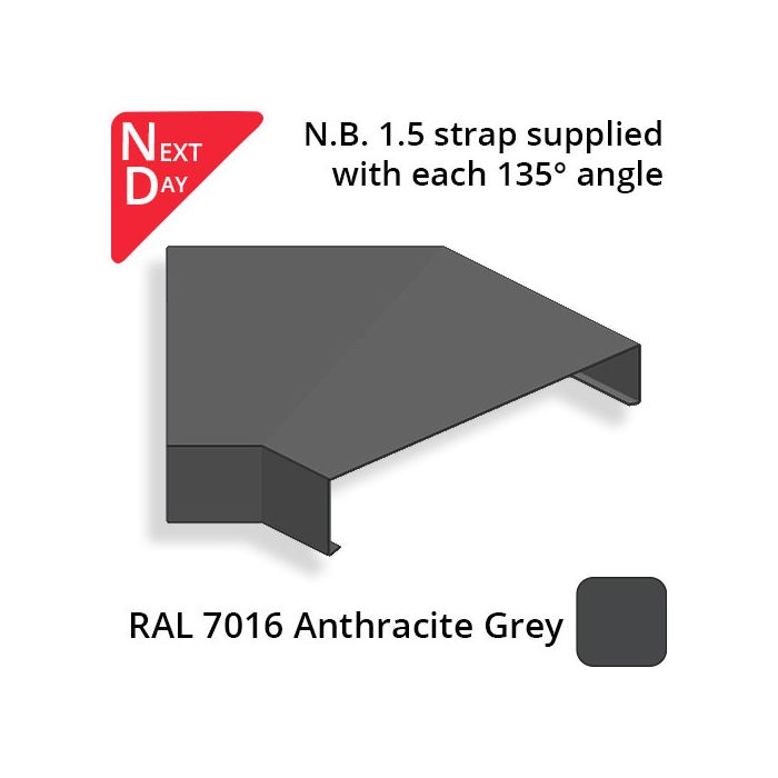 362mm  Aluminium Sloping Coping (Suitable for 271-300mm Wall) - Internal 135 Degree Angle - RAL 7016 Anthracite Grey