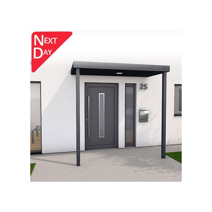 BS250PLUS (125cm projection) Aluminium Canopy with 2 Posts and LED light - 250x125cm - RAL7016 Anthracite Grey Next with day delivery
