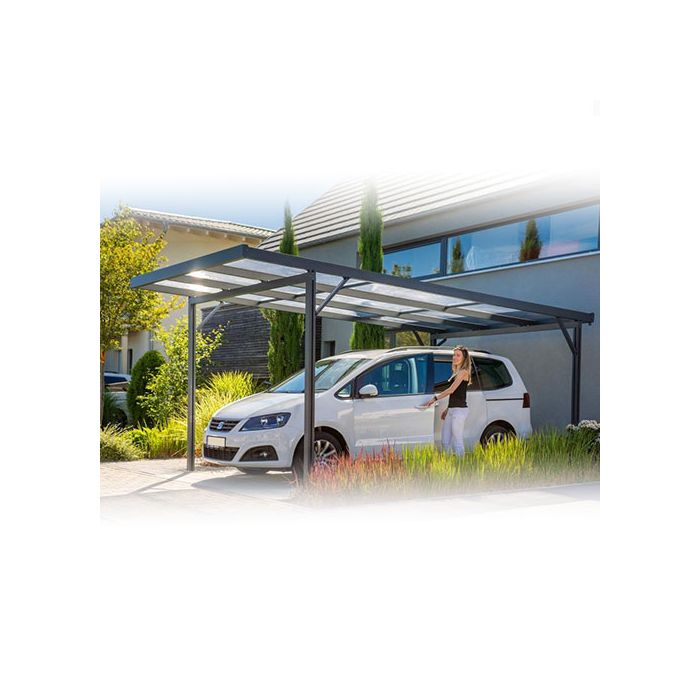 Car Port Premium 5620mm X 3094mm RAL7016 Anthracite Grey Aluminium Frame and Clear Acrylic Roof Sheets